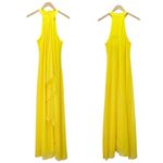 Meghan LA NWT  Aphrodite Maxi Dress Size Medium Yellow Halter Ruffle Slit Gown Photo 5