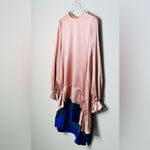 Roksanda Blush Pink Colorblock Tiered Teal Blue Silk Satin Dress Size 10 Photo 4