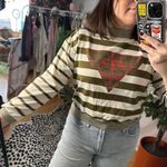 Vintage Code Nouveau Mock Neck Stripe Long Sleeve Crop Top Size Small Green Photo 3