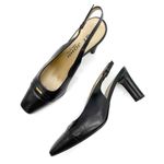 St. John Black Leather Slingback Heels Size 7 Made in Italy Square Toe Pumps VTG Photo 4