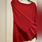 Loft NWT Red Ruffle Cuff Sheer Sleeve Scoop Neck Knit Pullover Top Blouse Size M Photo 2