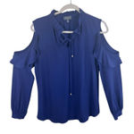 The Limited  Navy Blue Ruffled Cold Shoulder Long Sleeve Light Blouse Size M Photo 0