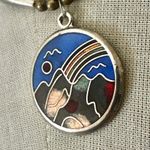 Artisan Enamel Mountain & Rainbow Scene Pendant Necklace Photo 2