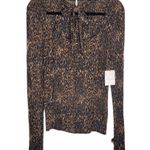 Free People SQUARE NECK COPPER ANIMAL PRINT PULLOVER TIE NECK LONG SLEEVE TOP XS Photo 3