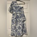 Farm Rio  Anthropologie $258 One Shoulder Eyelet Midi Dress White Blue Medium Photo 4