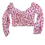 ZARA Pink Floral Puff Sleeve Ruched Crop Top Size Small Photo 1