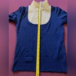 Japanese LISSEO Short Sleeve Knit Top Shirt With Mock Collar Blue&White Multiple Photo 5