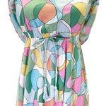 Japna  Strapless Flounce Top Summer Maxi Dress Retro Aqua & Pink Print Size Small Photo 11