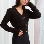 & Other Stories & Other Stories Black Wool Mohair Blend Cardigan Sweater Gold Dinosaur V Neck XS Photo 0