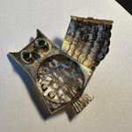 Signed Avon Solid Perfume Holder Brooch Pin Gold Tone Owl With Green Rhinestone Photo 7
