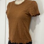 Rag and Bone  Gemma Jacquard Scoop Neck Short Sleeve Top Lettuce Trim Small Brown Photo 8