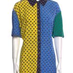 STAUD Pallas Floral Button Down Top Blouse ColorBlock Calico Petunia AOP size L Photo 0