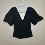 Free People  Cupcake Black Ruched V Neck Puff Sleeve Boho Top Women’s Size Small Photo 2