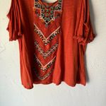 Eyeshadow Y2K Embroidered Cold Shoulder Top M Rust Orange Boho Festival Style Photo 2