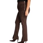 Good American  Chocolate Brown Faux Suede Pant Size 8 Boss Split Hem Straight Leg Photo 7