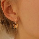 Dainty Butterfly Hoop Drop Earrings Gold OS Photo 0