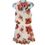 Show Me Your Mumu  Riri Floral Ruffle V Neck Romper Ivory Pink Coral Size Small Photo 5