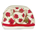 Betsey Johnson BETSY JOHNSON Rare White Red Floral Gold Heart Charm Satchel Bag Photo 0