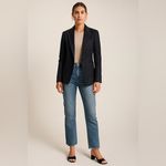 Antonio Melani Navy Linen One Button Fitted Shape Blazer Size 6 Photo 3