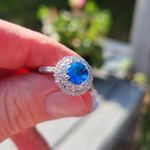 Boutique Sapphire Diamond Ring | Platinum Plated 925 Sterling Silver Size 8 Photo 3