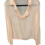 Moda International Blush Pink Ruffle Long Puff Sleeve See Thru 100% Silk Sz Sm‎ Photo 0