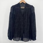 The Kooples  Paris Moon Dots Black Burnout Sheer Silk Blouse‎ Puff Sleeve Size 6 Photo 2