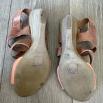 ALDO Woman’s Brown & Coral Strap Leather Wedge Gold Buckle Sandals Sz 8.5 Photo 2