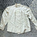 Vintage British Crown Colony Silk Button Down Pleated Blouse Cream 8 Photo 0