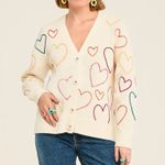 Kerri Rosenthal XOKR Rainbow Embroidered Hearts Cream Cardigan Small $348 Photo 1