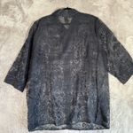 Carole Little Woman Sheer‎ Linen blend Burnout Button Down Top Blouse Aztec 2X Gray Size XXL Photo 4