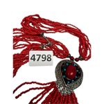 Crimson red minibead multilayered silver pendant tribal necklace Photo 6