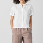 Eileen Fisher NEW Handkerchief Linen Mandarin Collar Button Down Shirt White 2XL Photo 0