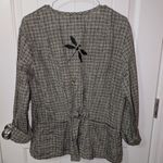 Flax By Jeanne Engelhart Hand Painted Checkered Rauched Blouse M Green/Blk Photo 1
