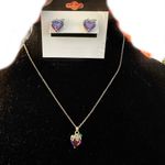 Nine West  18K sterling silver necklace 19” + earrings Set Blue purple fruit Photo 0