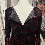 cupio Red + Black Floral Velvet Velour Top Photo 6