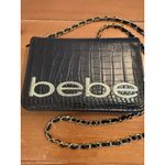 Bebe  Fabiola Stamped Crocodile Faux Leather Crossbody Small Handbag Black Gold Photo 1