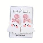 🌸 4 for $20 Charming Pink Bow Ghost Acrylic Earrings Photo 0