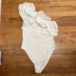 ZARA  Ribbed Ruffled Asymmetrical Thong Bodysuit White Size Large New Photo 4