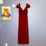 Azazie  Deep Red (Burgundy) Maxi Pleated V-Neck Gown Size A6 Photo 7