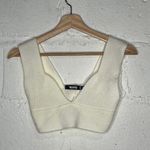 Missguided  Women's Off White Cropped V-Neck Knit Tank Top Size 2/4 Photo 0