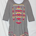 Johnny Was  Medium‎ Gray Aztec Cross Stitch Tunic Top 3/4 Slv Knit Southwestern Photo 0