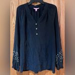 Lilly Pulitzer Elsa Black Silk Gold Stud Embellished Long-Sleeve Blouse Size XS Photo 3