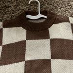 Brown and Cream Checkered women’s Sweater Size M Photo 1