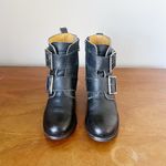 Frye  • Sabrina Double Buckle Boot ankle bootie black leather block heeled moto Photo 3