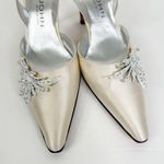 St. John Size 6 Vintage Satin Off White Slingback Crystal Wedding Bridal Heels Photo 2