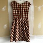 Eshakti  Gingham Sheath Dress Bateau Cap Sleeve Knee Length Pockets Orange 8 M Photo 5