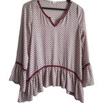 About A Girl Women Top M Maroon Flouncy Hem Floral Print Boho Festival Hippie Photo 0