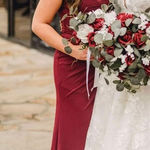 Azazie  A6 Deep Red Bridesmaid Dress with slit Photo 0