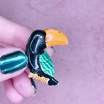 466. Vintage Metal Toucan Bird Brooch Animal Orange Photo 3