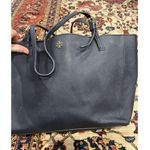 Tory Burch Large Saffiano Leather Buckle Tote Bag Purse in Navy FLAW Photo 9